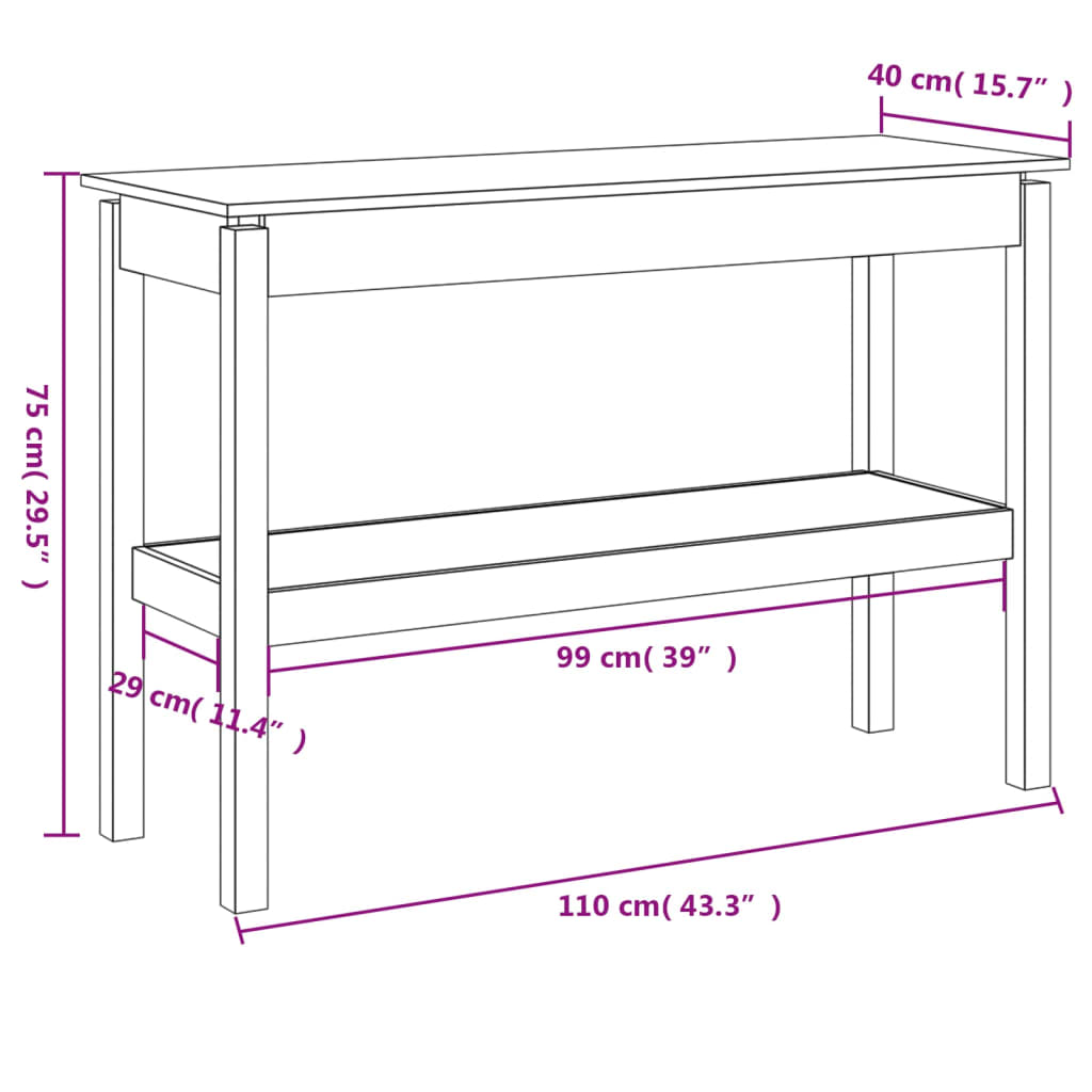 Table Console Gris 110x40x75 cm Bois Massif Pin