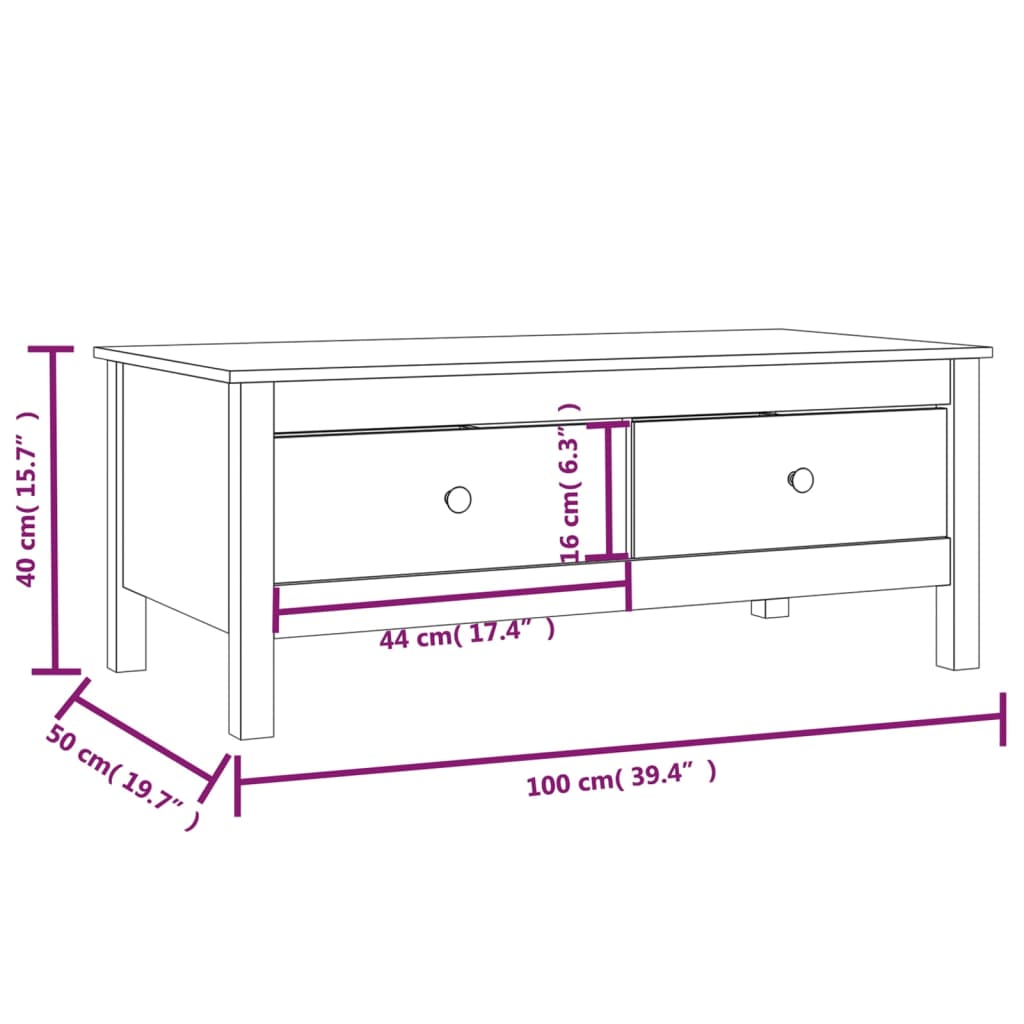 Table Basse 100x50x40 cm Bois Massif Pin