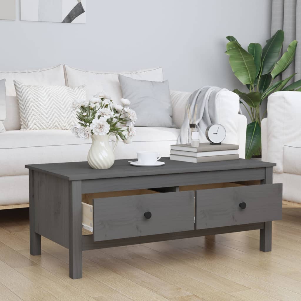 Table Basse Gris 100x50x40 cm Bois Massif Pin