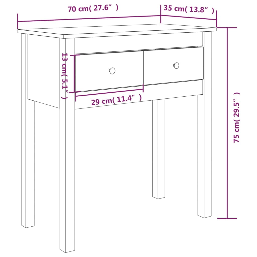 Consoletafel honingbruin 70x35x75 cm massief grenenhout