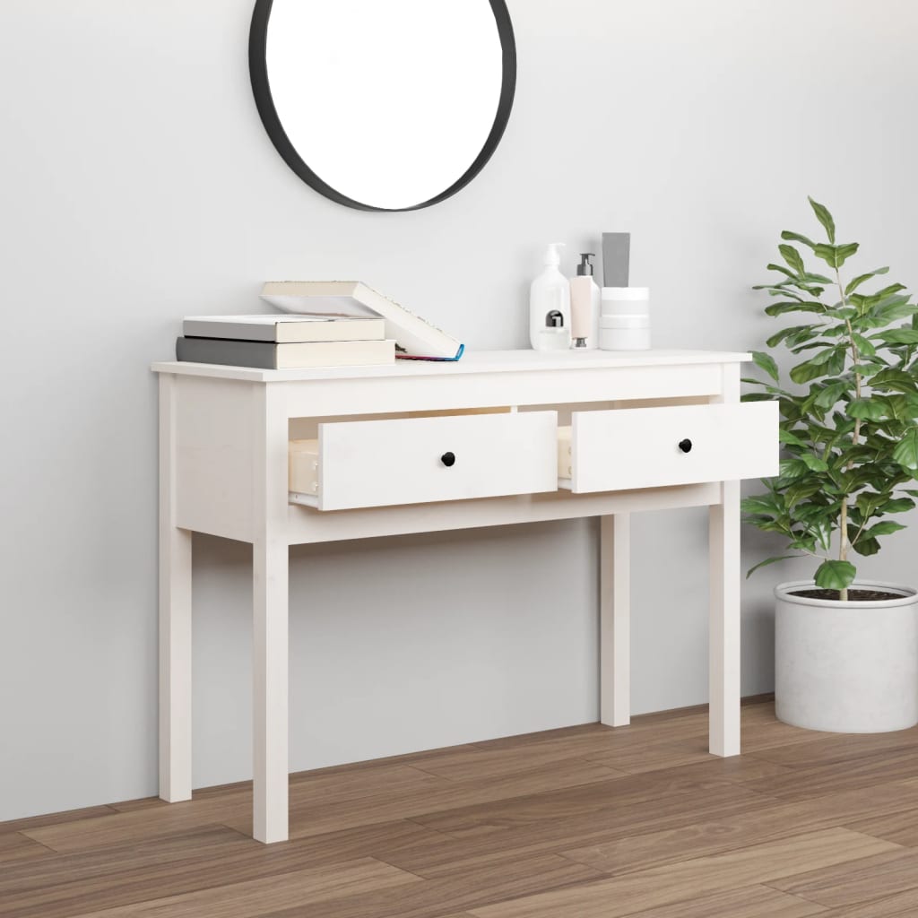 Table Console Blanc 100x35x75 cm Bois Massif Pin