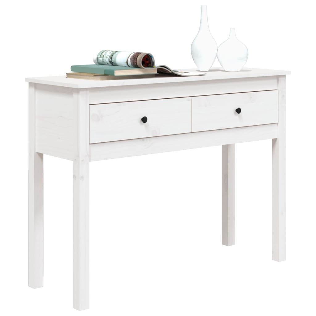 Table Console Blanc 100x35x75 cm Bois Massif Pin