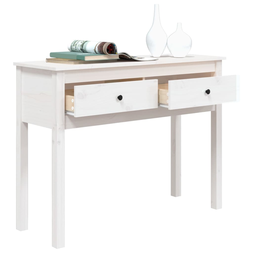 Table Console Blanc 100x35x75 cm Bois Massif Pin