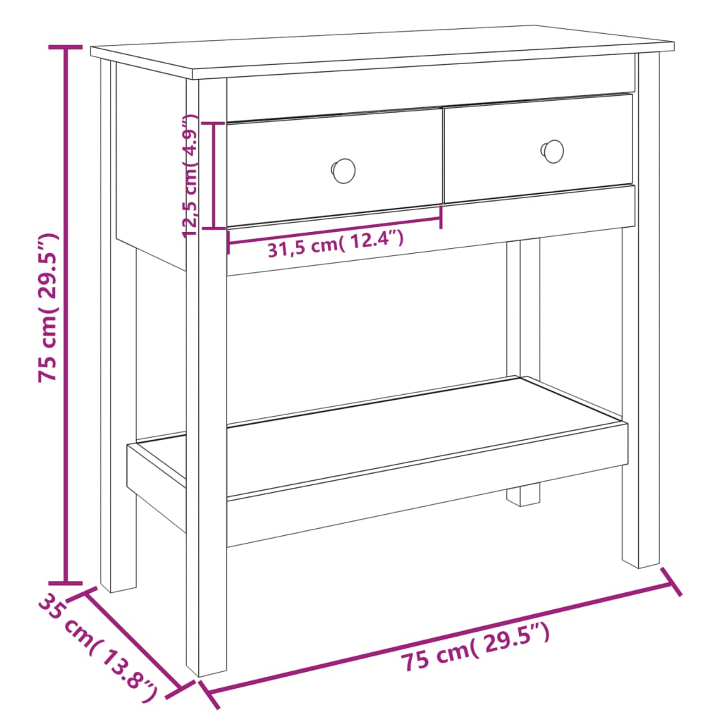 Consoletafel honingbruin 75x35x75 cm massief grenenhout