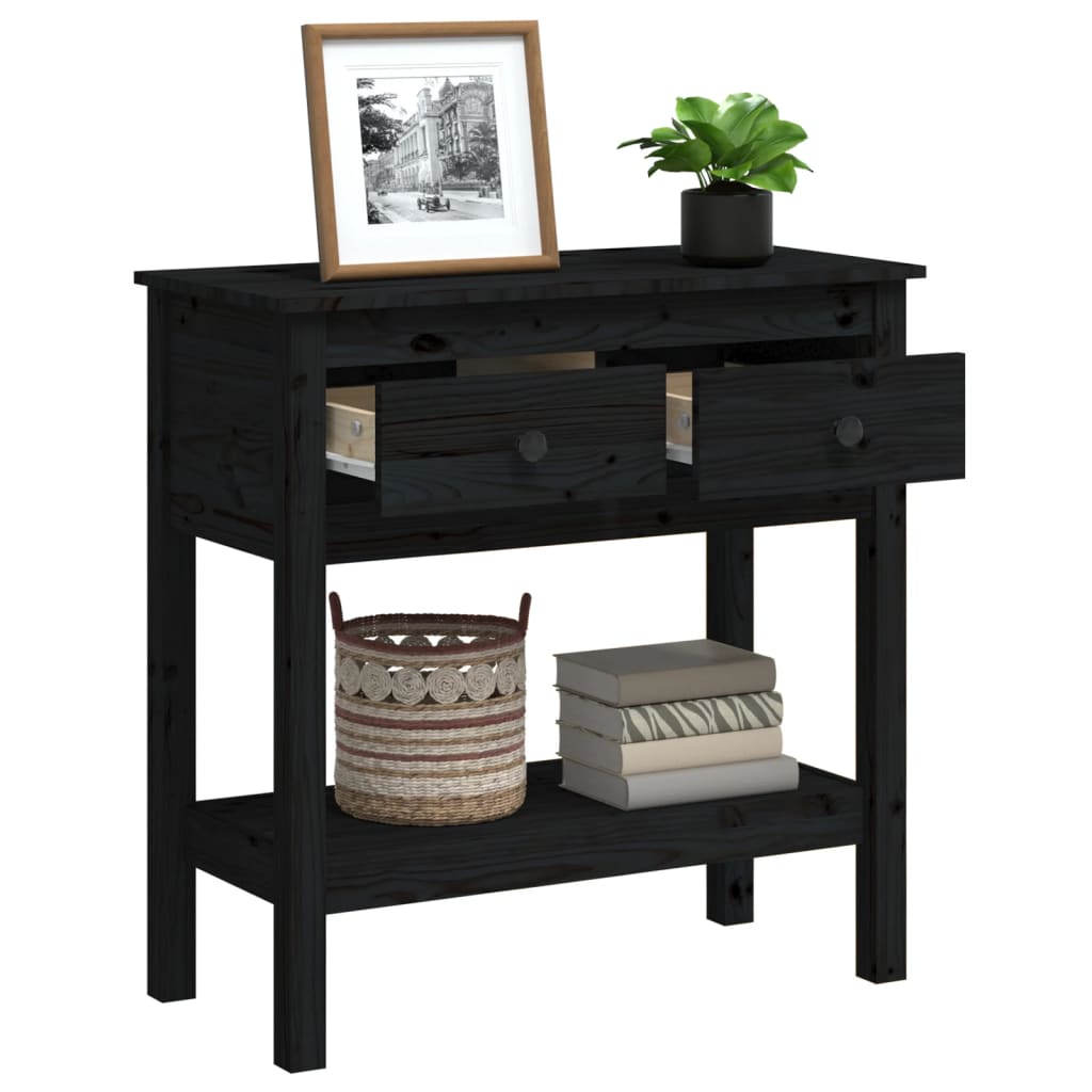 Table Console Noir 75x35x75 cm Bois Massif Pin