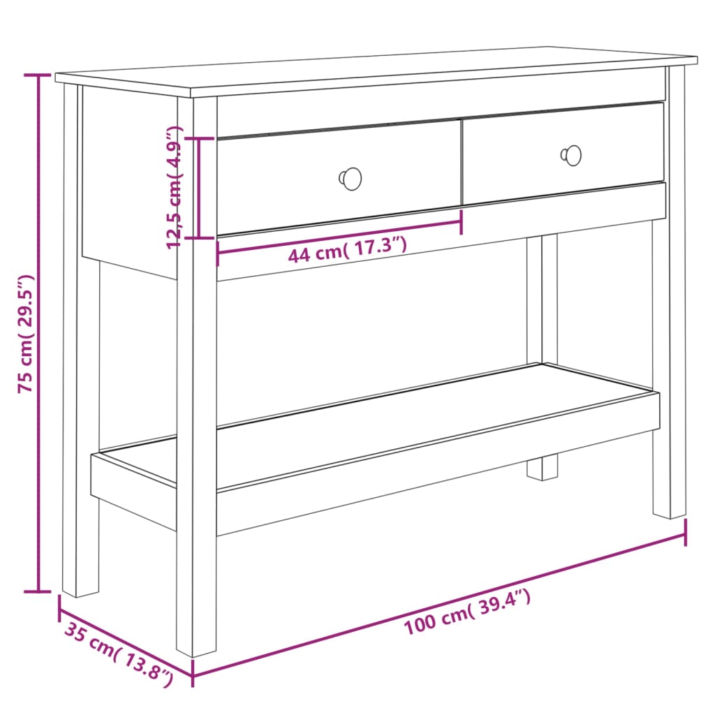 Table Console Marron Miel 100x35x75 cm Bois Massif Pin