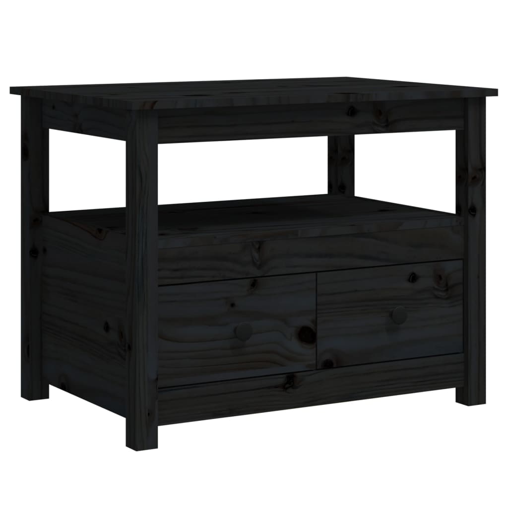 Table Basse Noir 71x49x55 cm Bois Massif Pin