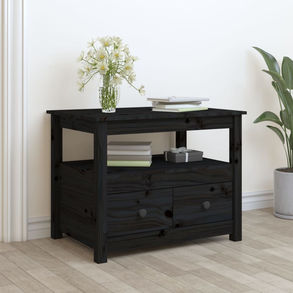 Table Basse Noir 71x49x55 cm Bois Massif Pin