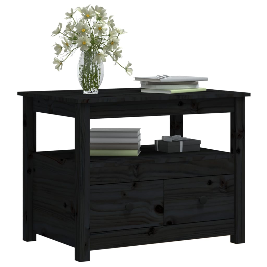 Table Basse Noir 71x49x55 cm Bois Massif Pin