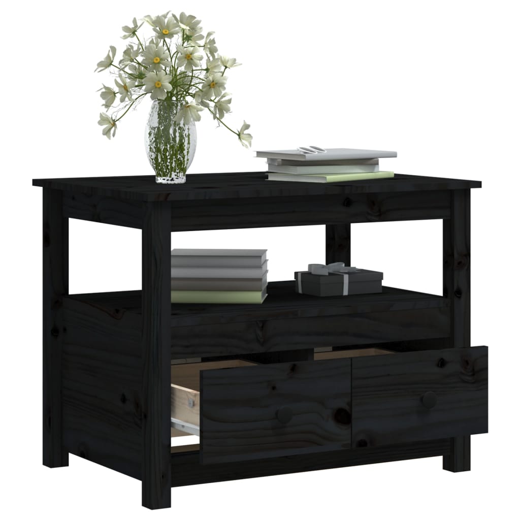 Table Basse Noir 71x49x55 cm Bois Massif Pin