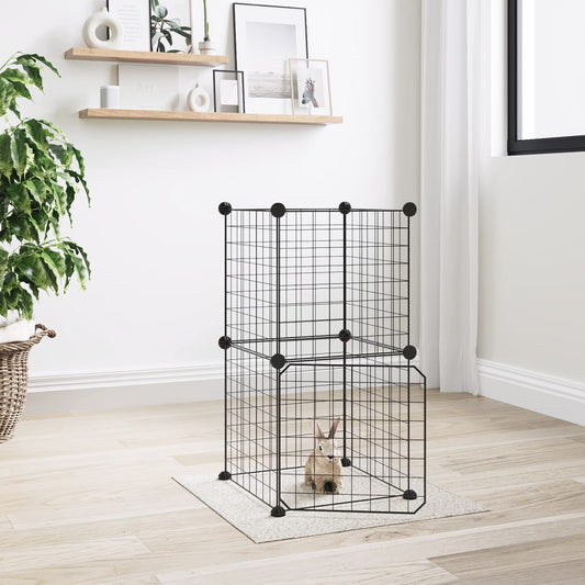 vidaXL 8-Panel Pet Cage with Door Black 35x35 cm Steel