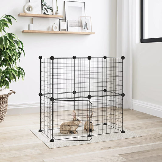 vidaXL 12-Panel Pet Cage with Door Black 35x35 cm Steel