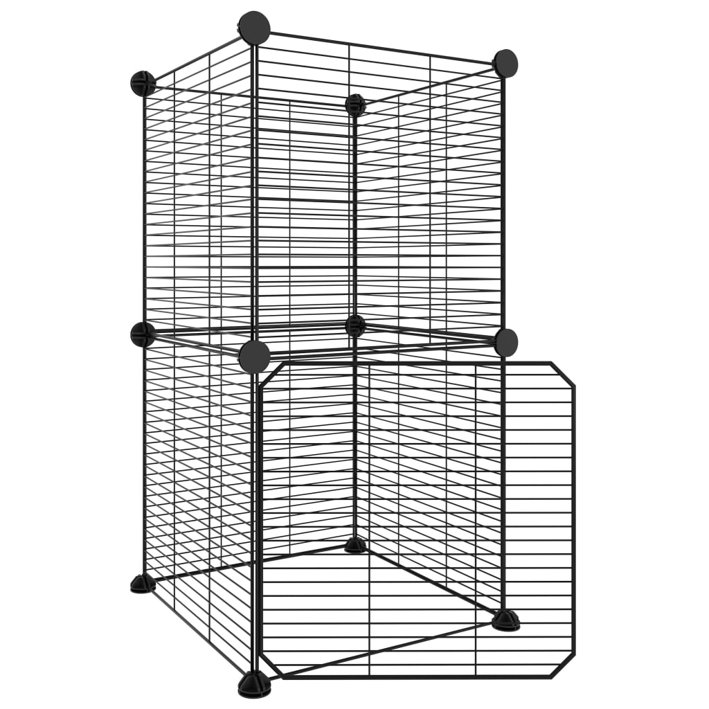 Dierenkooi met 8 panelen en deur zwart 35x35 cm staal