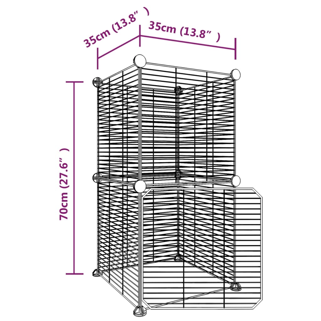 Cage pour animaux 8 panneaux avec porte Noir 35x35 cm Acier