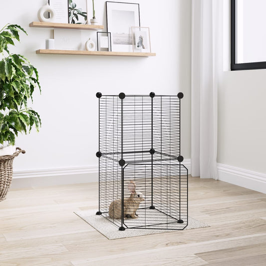 Cage pour animaux 8 panneaux avec porte Noir 35x35 cm Acier