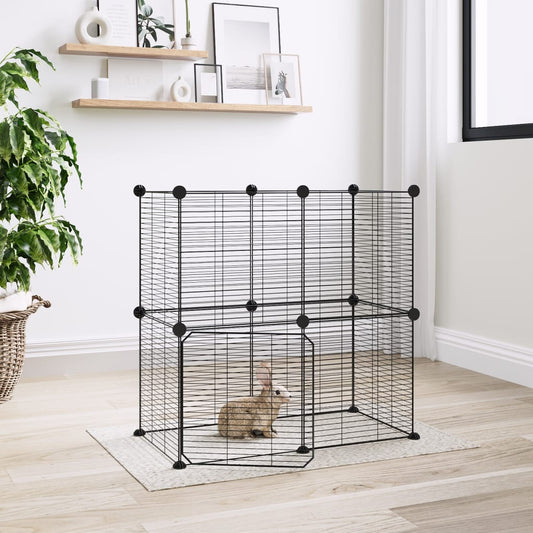 vidaXL 12-Panel Pet Cage with Door Black 35x35 cm Steel