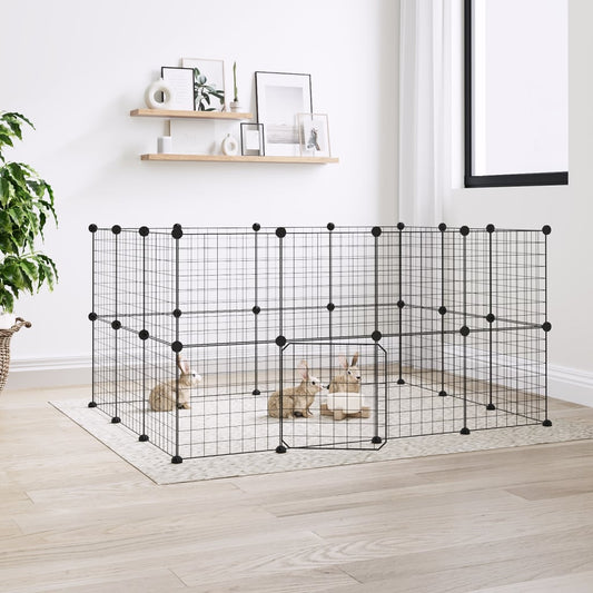 vidaXL 28-Panel Pet Cage with Door Black 35x35 cm Steel