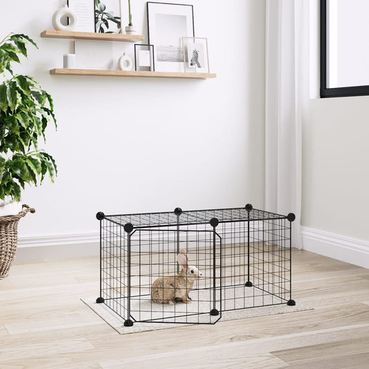 vidaXL 8-Panel Pet Cage with Door Black 35x35 cm Steel