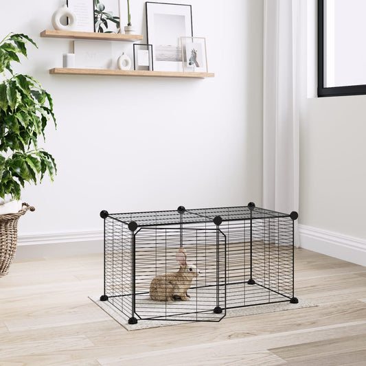 Cage pour animaux 8 panneaux avec porte Noir 35x35 cm Acier