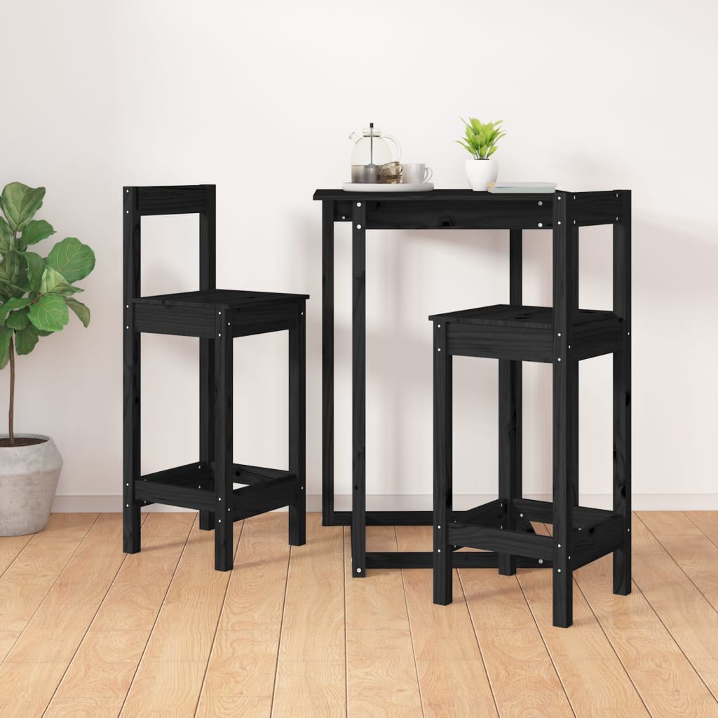 vidaXL Bar Chairs 2 pcs Black 40x41.5x112 cm Solid Wood Pine