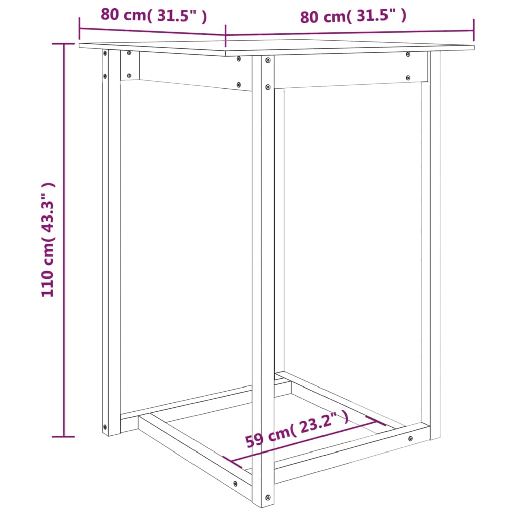 Table de Bar 80x80x110 cm Bois Massif Pin