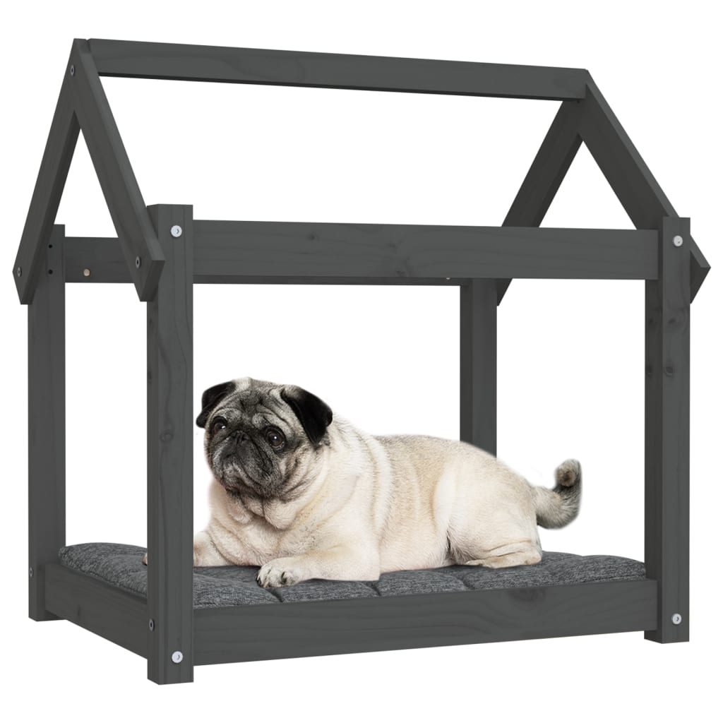 Lit pour Chien Gris 71x55x70 cm Bois Massif Pin