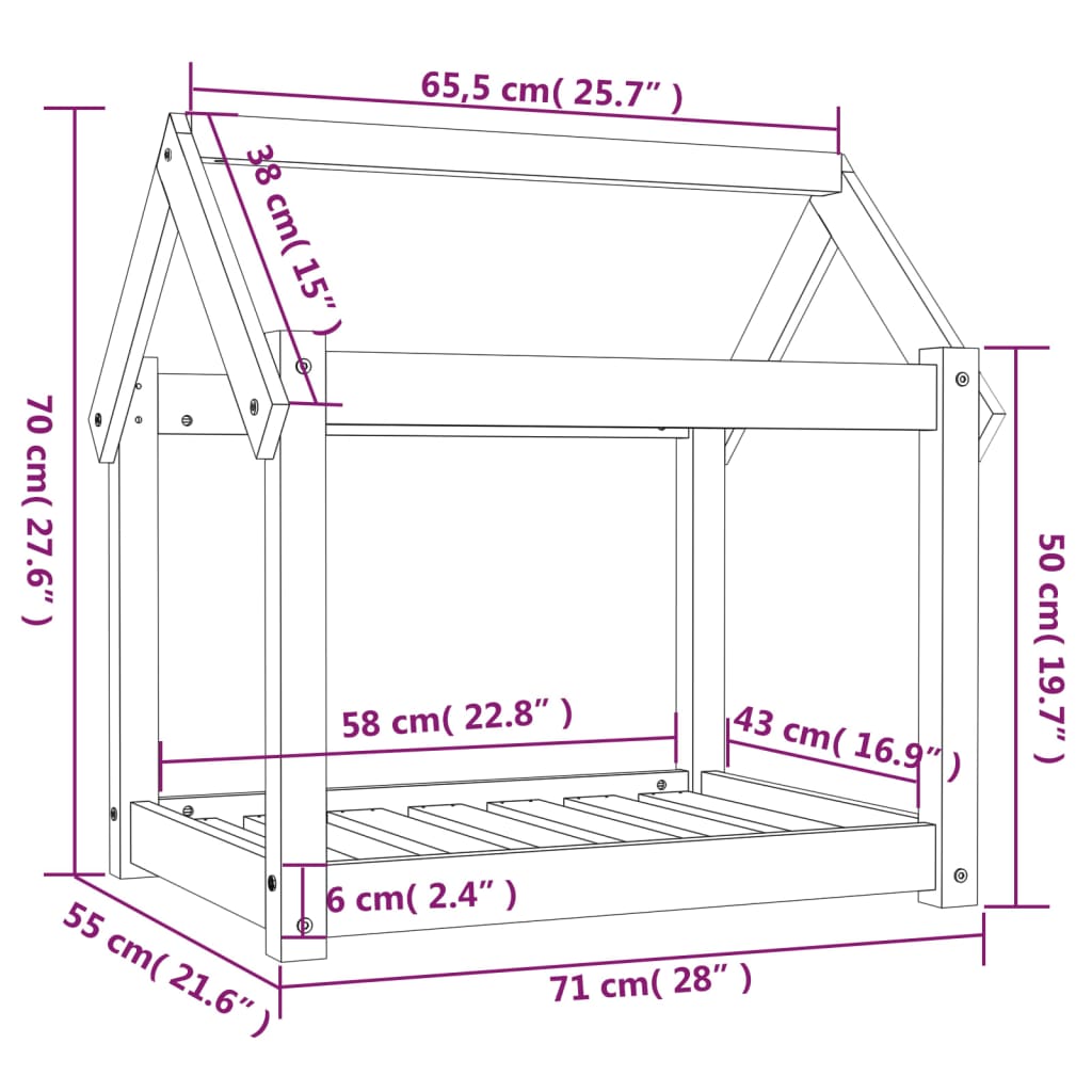 Lit pour Chien Gris 71x55x70 cm Bois Massif Pin