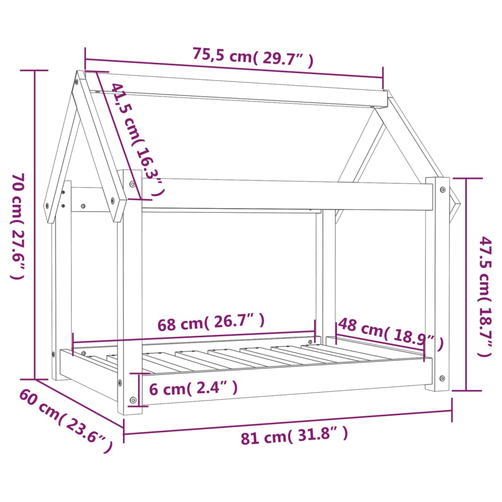 Hondenbed 81x60x70 cm massief grenenhout