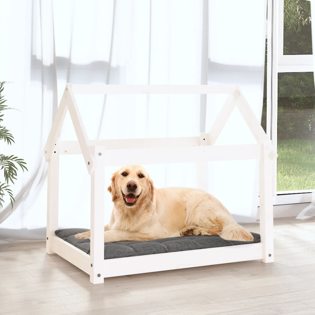 Lit pour Chien Blanc 81x60x70 cm Bois Massif Pin