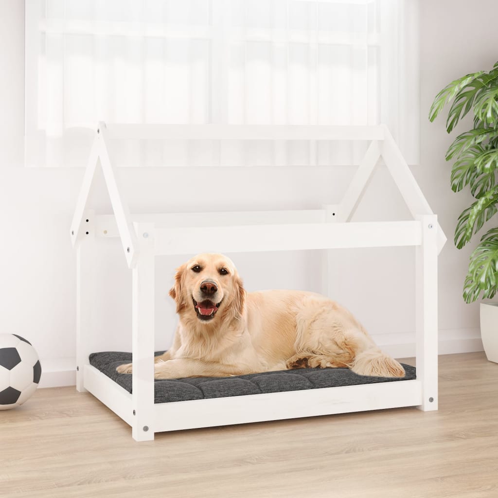 Lit pour Chien Blanc 81x60x70 cm Bois Massif Pin