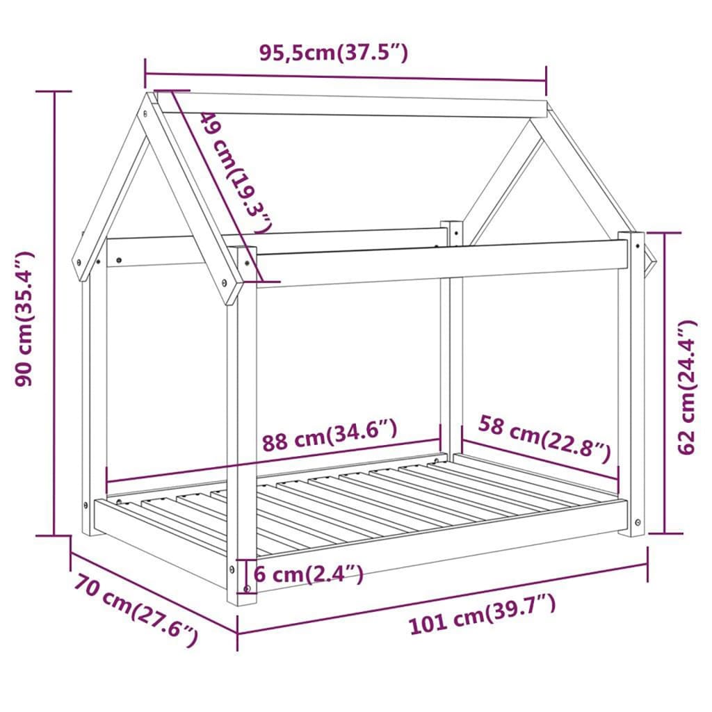 Hondenbed zwart 101x70x90 cm massief grenenhout