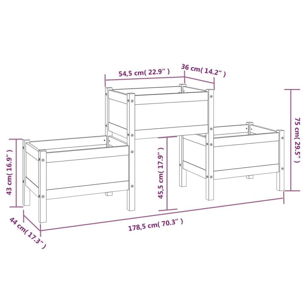 Plantenbak wit 178,5x44x75 cm massief grenenhout