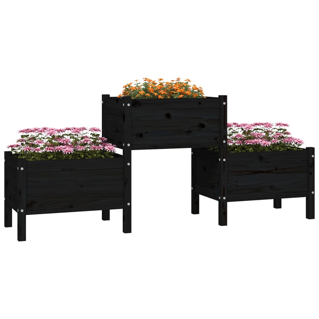 vidaXL Planter Black 178.5x44x75 cm Solid Wood Pine