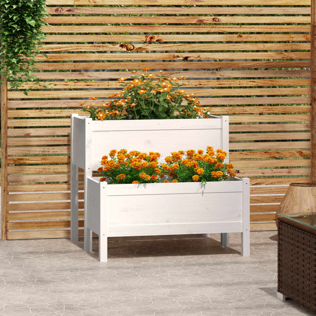 vidaXL Planter White 84.5x84x75 cm Solid Wood Pine