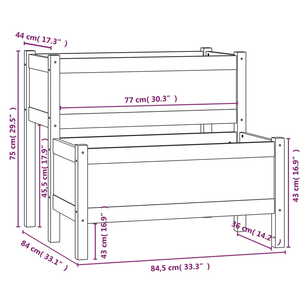 Plantenbak grijs 84,5x84x75 cm massief grenenhout