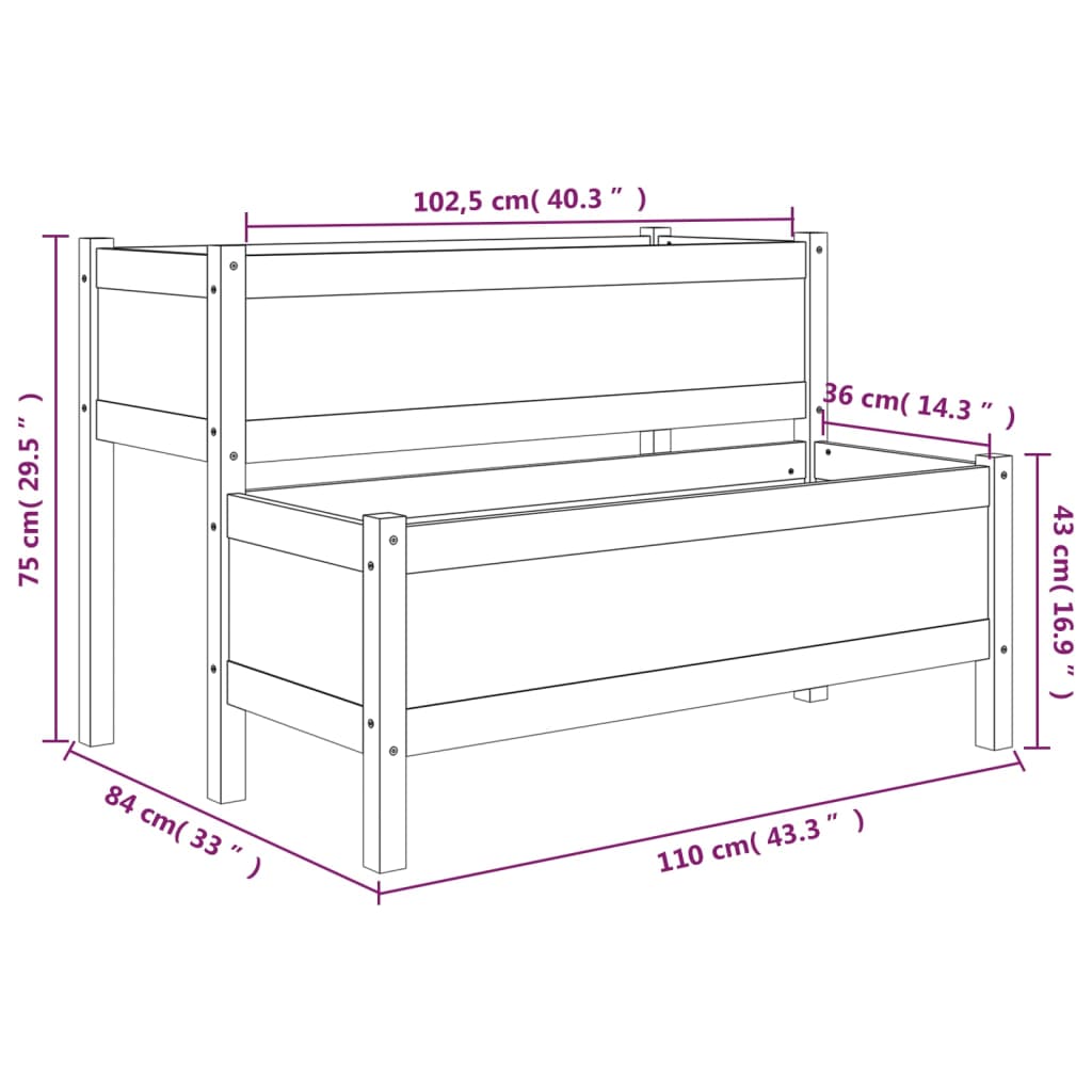 Plantenbak 110x84x75 cm massief grenenhout