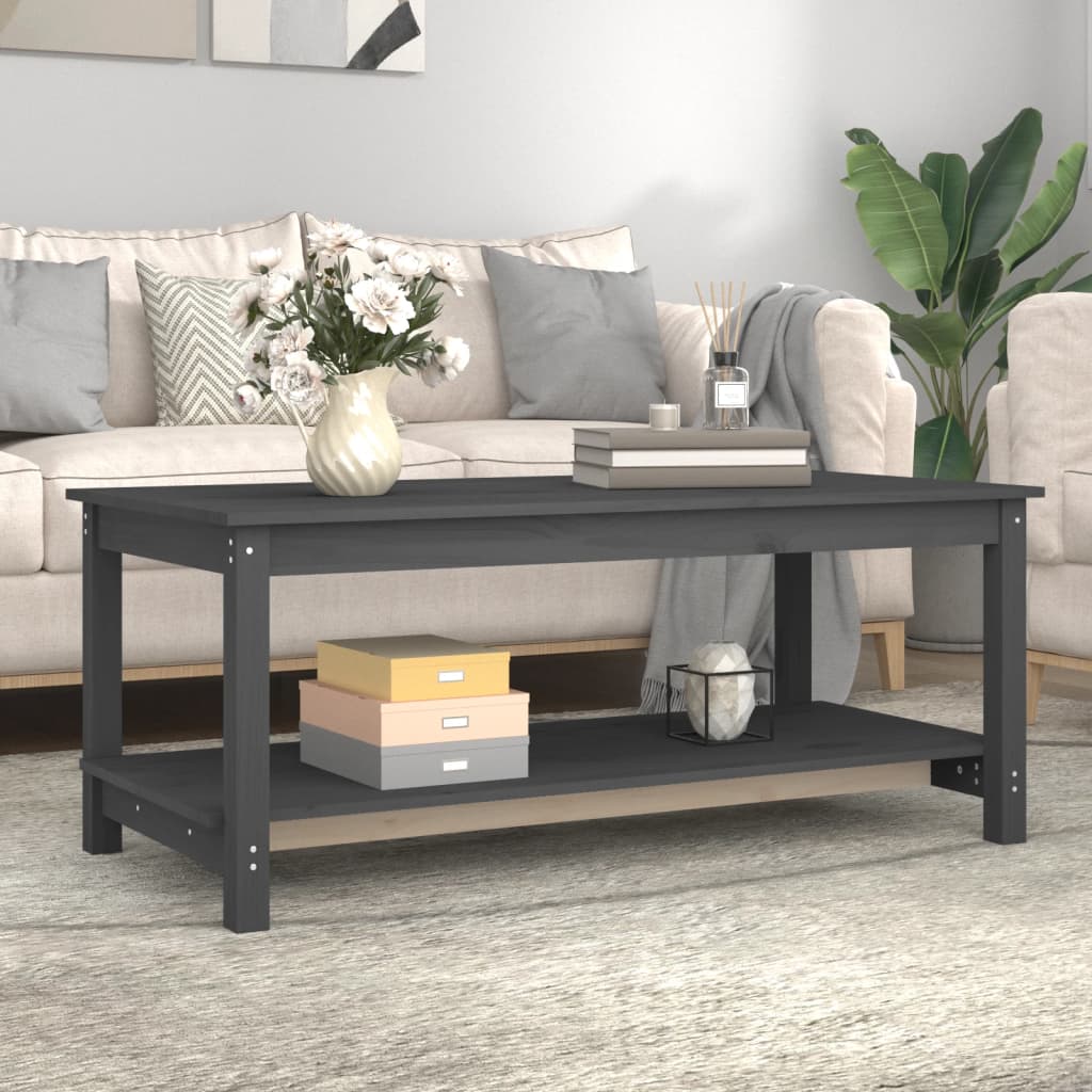 Table Basse Gris 110x55x45 cm Bois Massif Pin