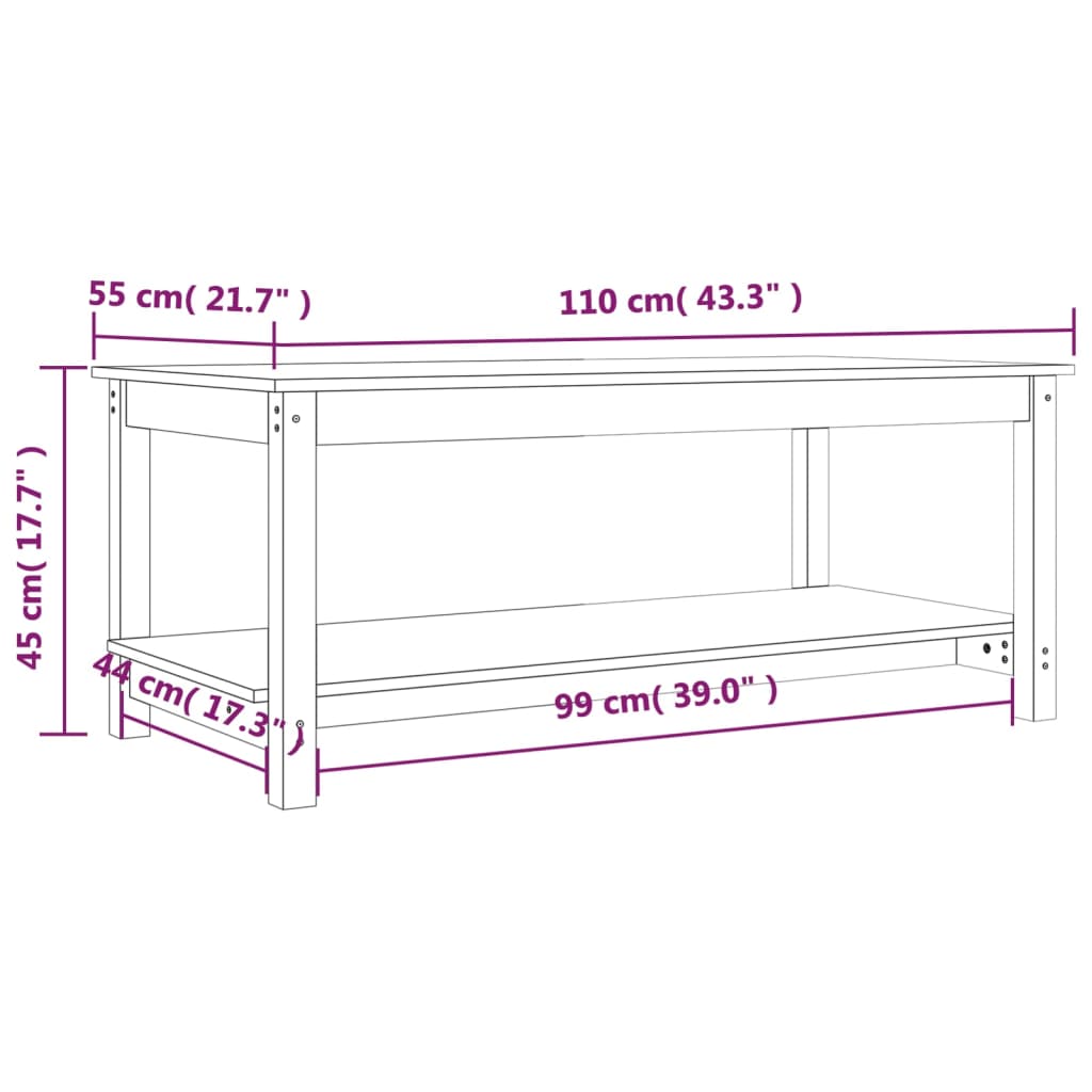 vidaXL Coffee Table Grey 110x55x45 cm Solid Wood Pine