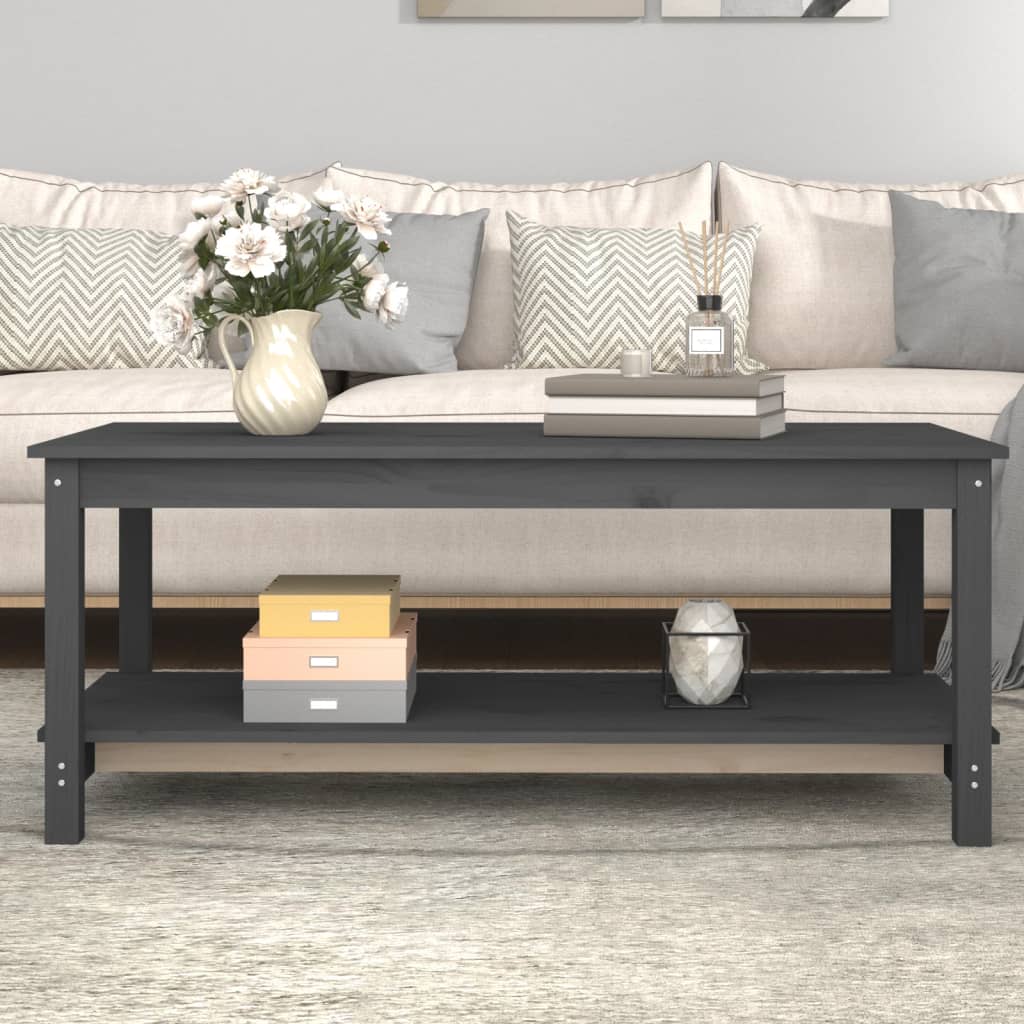 Table Basse Gris 110x55x45 cm Bois Massif Pin