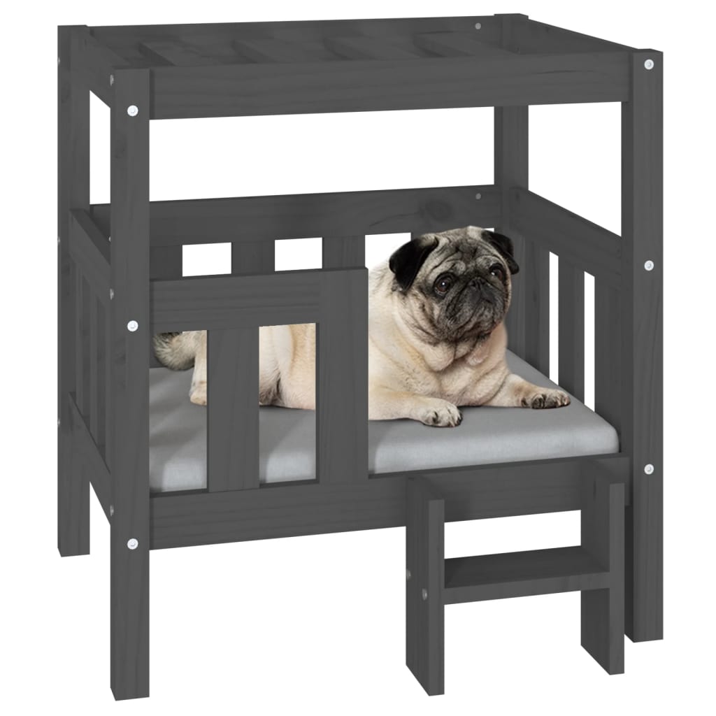 vidaXL Dog Bed Grey 65.5x43x70 cm Solid Wood Pine