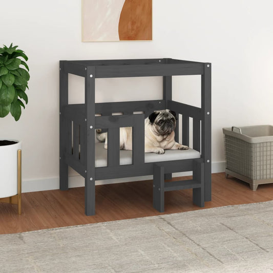 vidaXL Dog Bed Grey 65.5x43x70 cm Solid Wood Pine