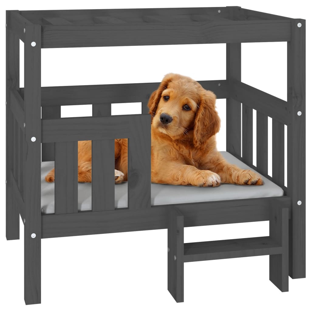 vidaXL Dog Bed Grey 75.5x63.5x70 cm Solid Wood Pine