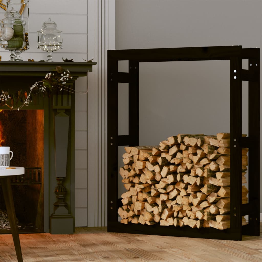 vidaXL Firewood Rack Black 80x25x100 cm Solid Wood Pine