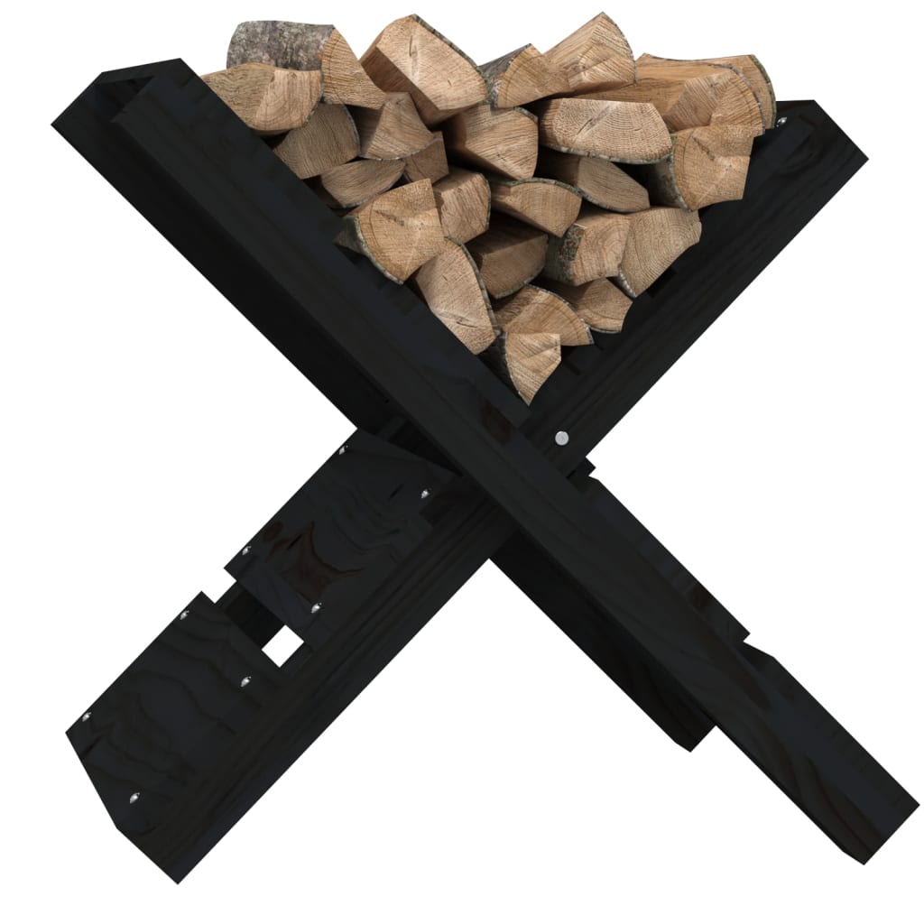 Houtblokhouder zwart 47x39,5x48 cm massief grenenhout