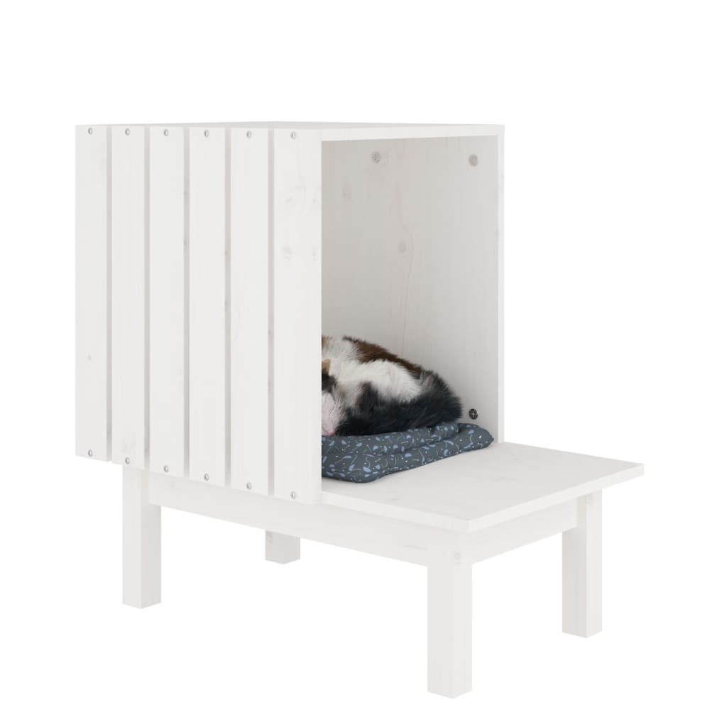 Niche pour Chat Blanc 60x36x60 cm Bois Massif Pin