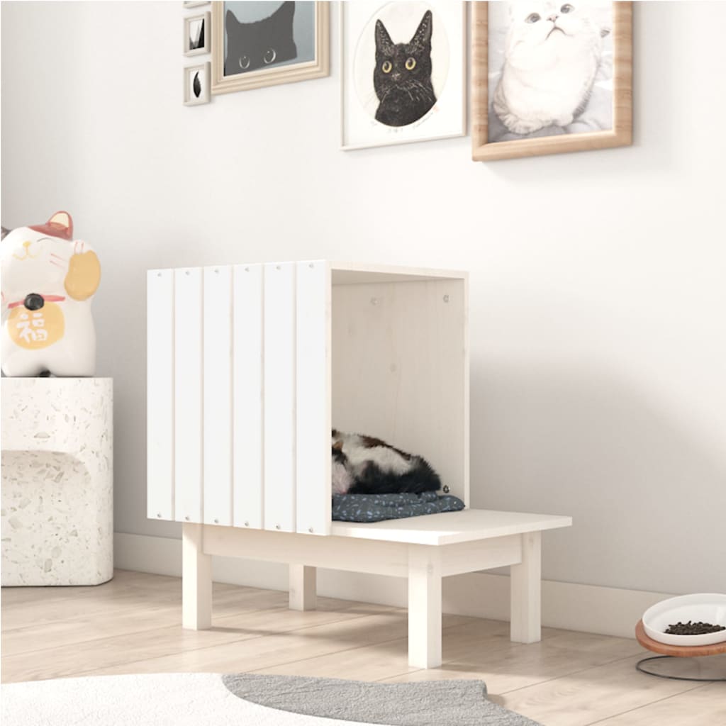 vidaXL Cat House White 60x36x60 cm Solid Wood Pine