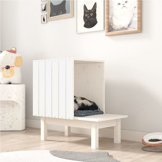 Niche pour Chat Blanc 60x36x60 cm Bois Massif Pin