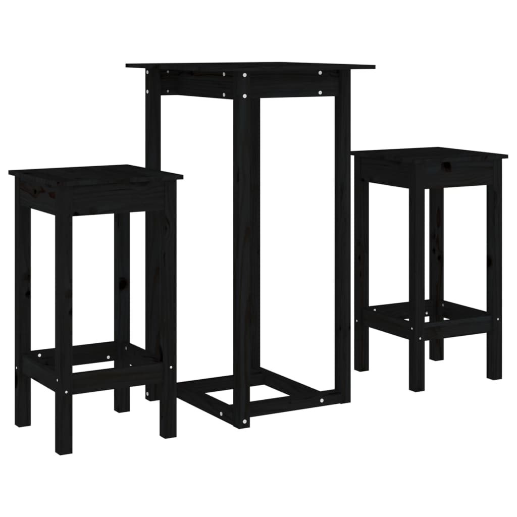 vidaXL 3 Piece Bar Set Black Solid Wood Pine