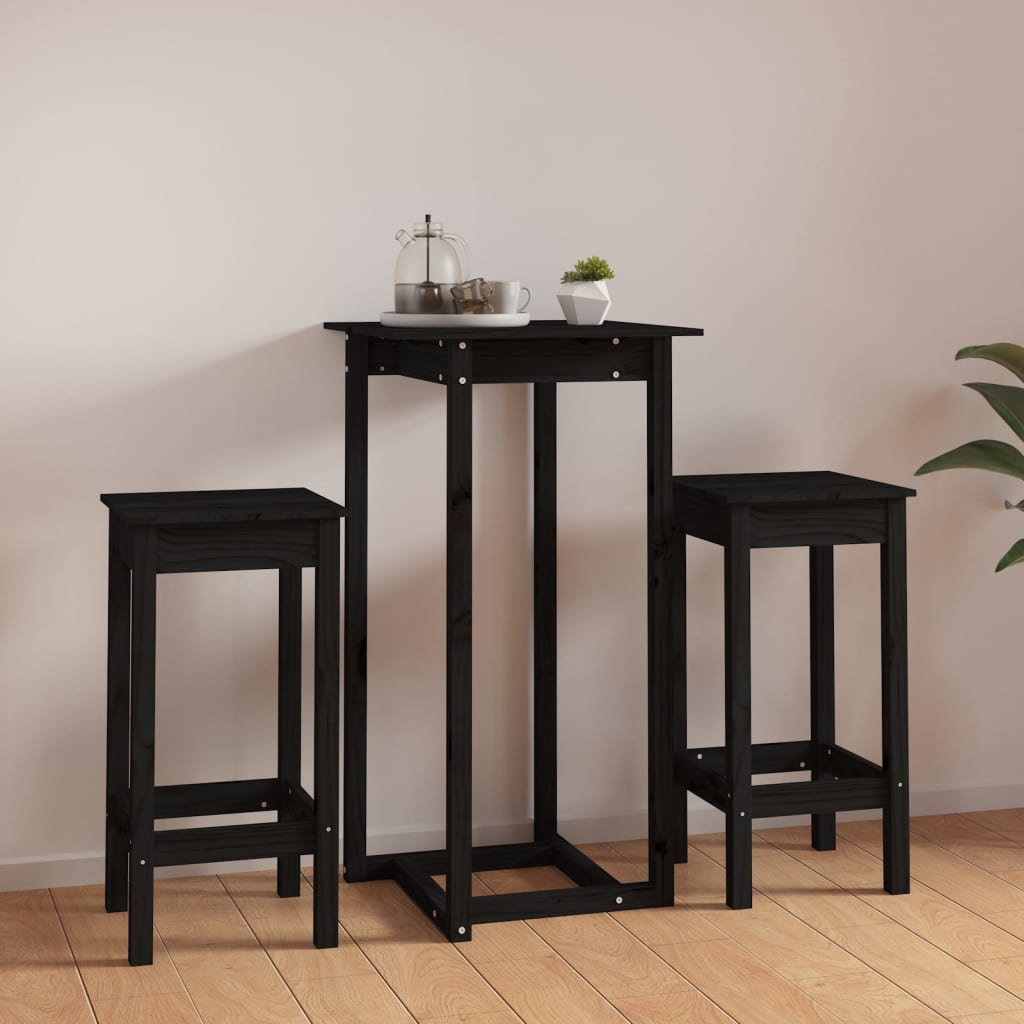 vidaXL 3 Piece Bar Set Black Solid Wood Pine