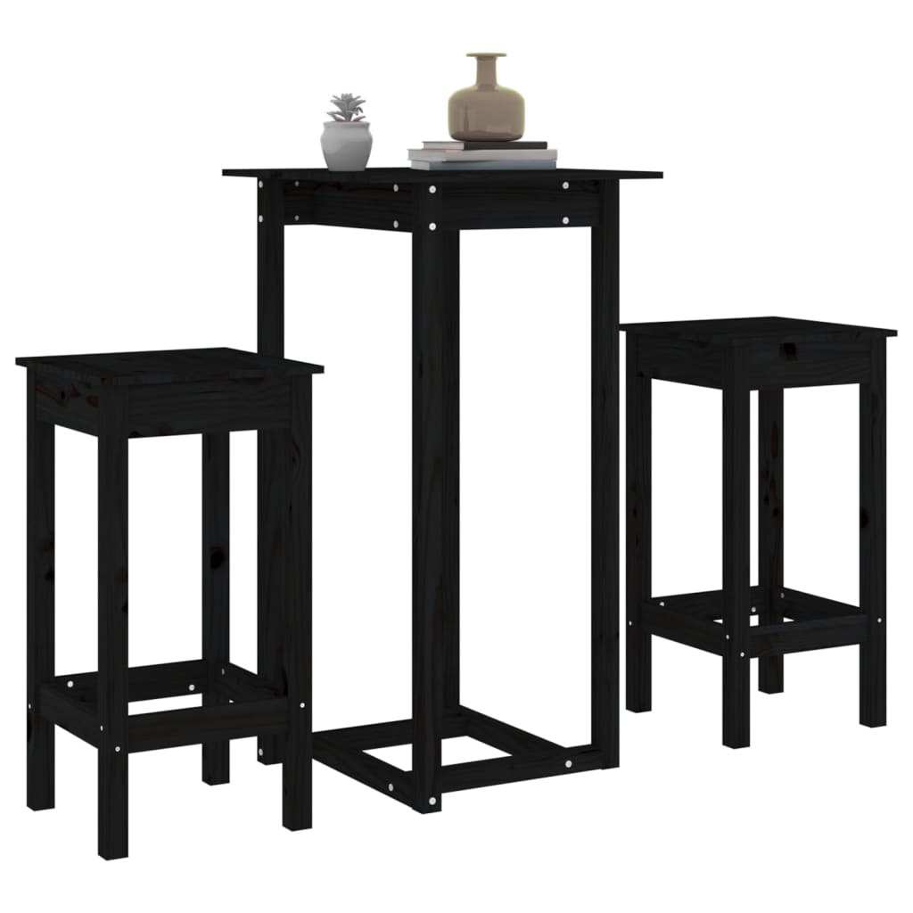 vidaXL 3 Piece Bar Set Black Solid Wood Pine